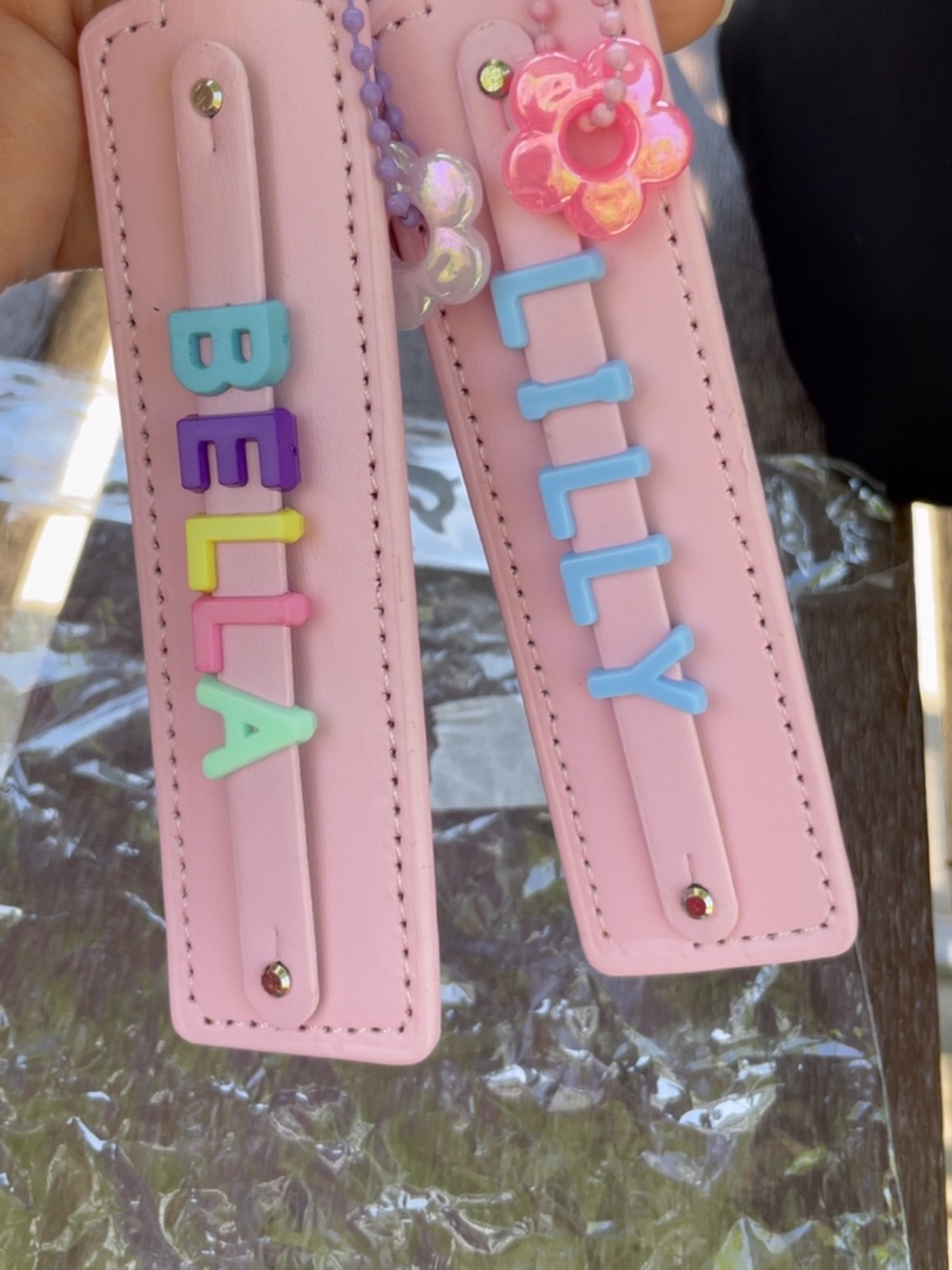 Personalized Pink Kids Name Bag Charm - Custom Letter Bead Accent